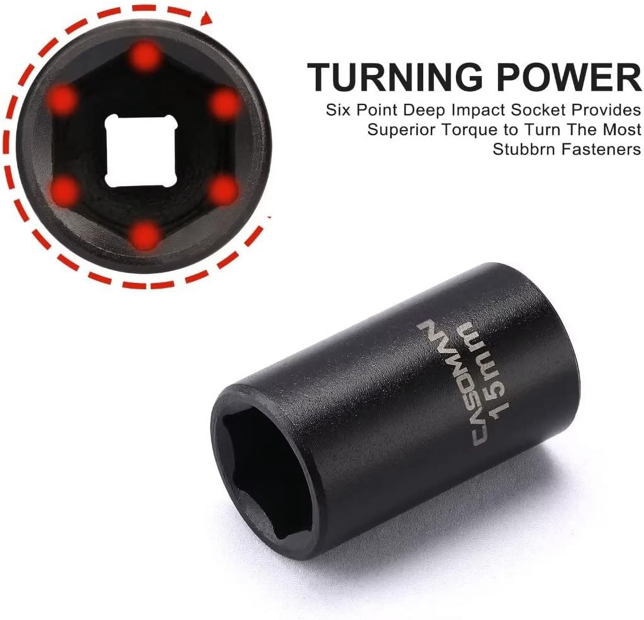 CASOMAN Pro 14 Pieces 1/2-Inch Drive Shallow Impact Socket Set, Metric, 6-Point, 11mm to 32mm