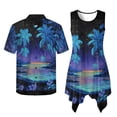 thumbnail image 4 of Psesaysky Couples Matching Hawaii Outfit Blue Palm Starry Sky Print Mens Short Sleeve Shirts or Womens Sleeveless Tank Sundress His and Her Date Outfit for Party Going Out, 4 of 7