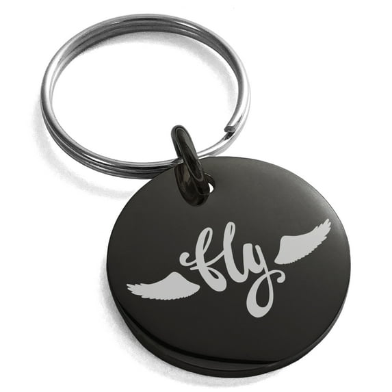 Stainless Steel Fly and Soar Engraved Small Medallion Circle Charm Keychain Keyring