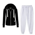 thumbnail image 2 of DailyTrove Women's Long Sleeve Zip-Up Hoodie & Pant Set - Solid Color, Casual Style, Spring & Street Wear,Black, 2 of 6