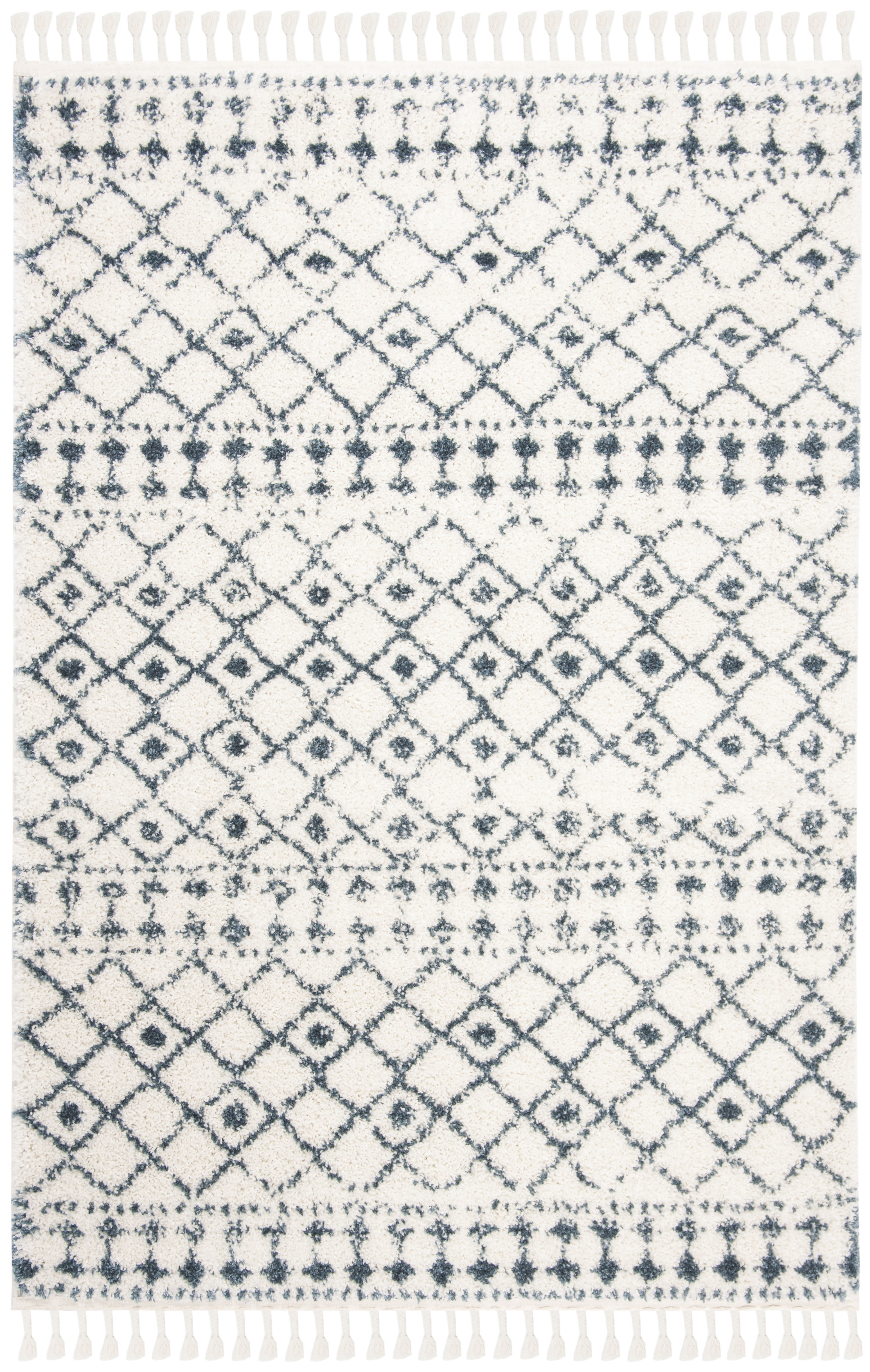 SAFAVIEH Berber Fringe Nathan Aztec Shag Area Rug, Cream/Blue, 6'7" x 9'