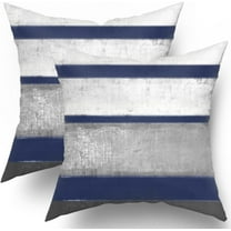 Navy Blue Pillow Covers 18x18 Set of 2 Light Grey Gray White Modern Abstract Art Striped Throw Pillows Farmhouse Outdoor Decorative Pillowcase Cotton Square Cushion Cover for Home Couch Bed