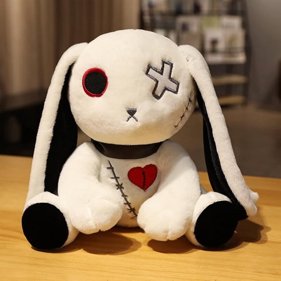 Christmas Bunny Stuffed Toys, Halloween Scary Rabbit Stuffed Animal Long Ears Standing Toy, Suitable for Fans Easter Christmas Birthday Gift (White)