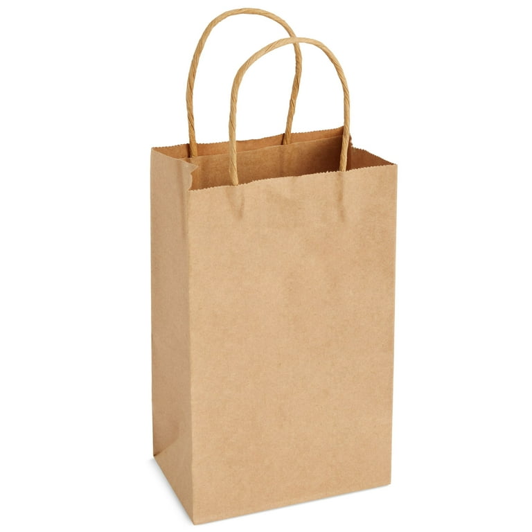 Kraft Paper Gift Bags with Handles - 8x4.25x10.5 25 Pcs Brown Shopping Bags.