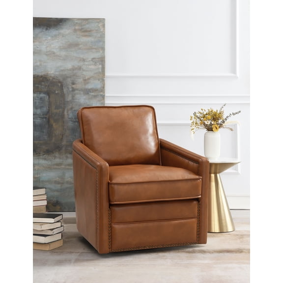 Miekor Furniture Rocha Brown Leather Aire Swivel Chair W/Glider 46437