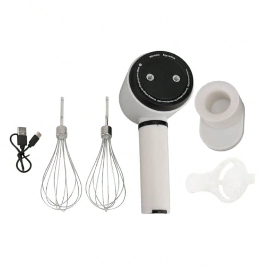 Cordless Electric Hand Mixer Dual Whisk Hand Mixer Stainless Steel USB Rechargeable Low Speed Cordless Electric Hand Whisk for Baking Kitchen Whipping Mixing Egg Cake Dough