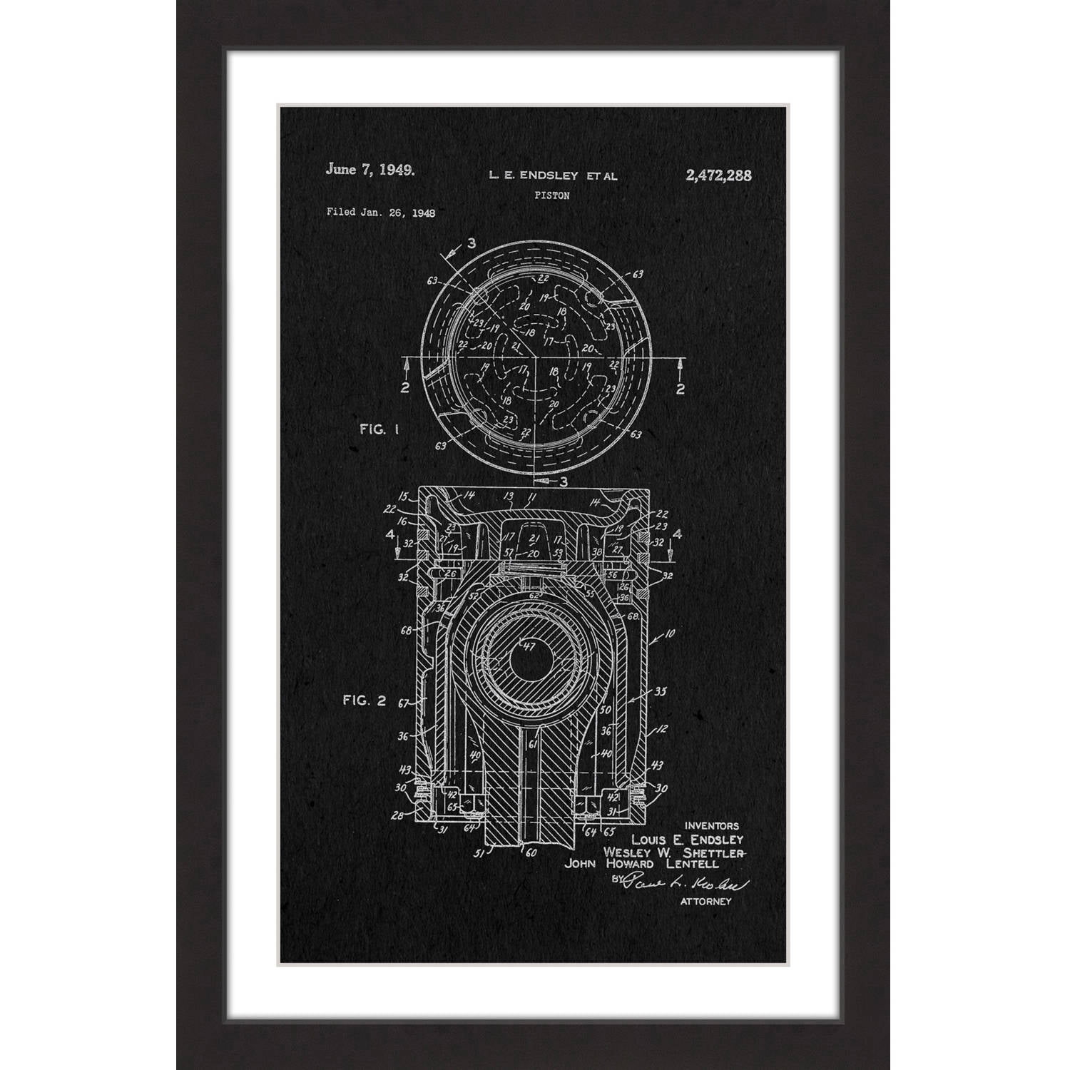 "Piston 1949 Black Paper" Framed Painting Art Print, 12" x 1.5"