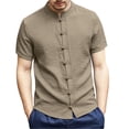 thumbnail image 2 of Kalauyu Men's Mandarin Collar Shirts Short Sleeve Button Down Shirt Summer Casual Loose Breathable Lightweight Solid Color Shirts, 2 of 5