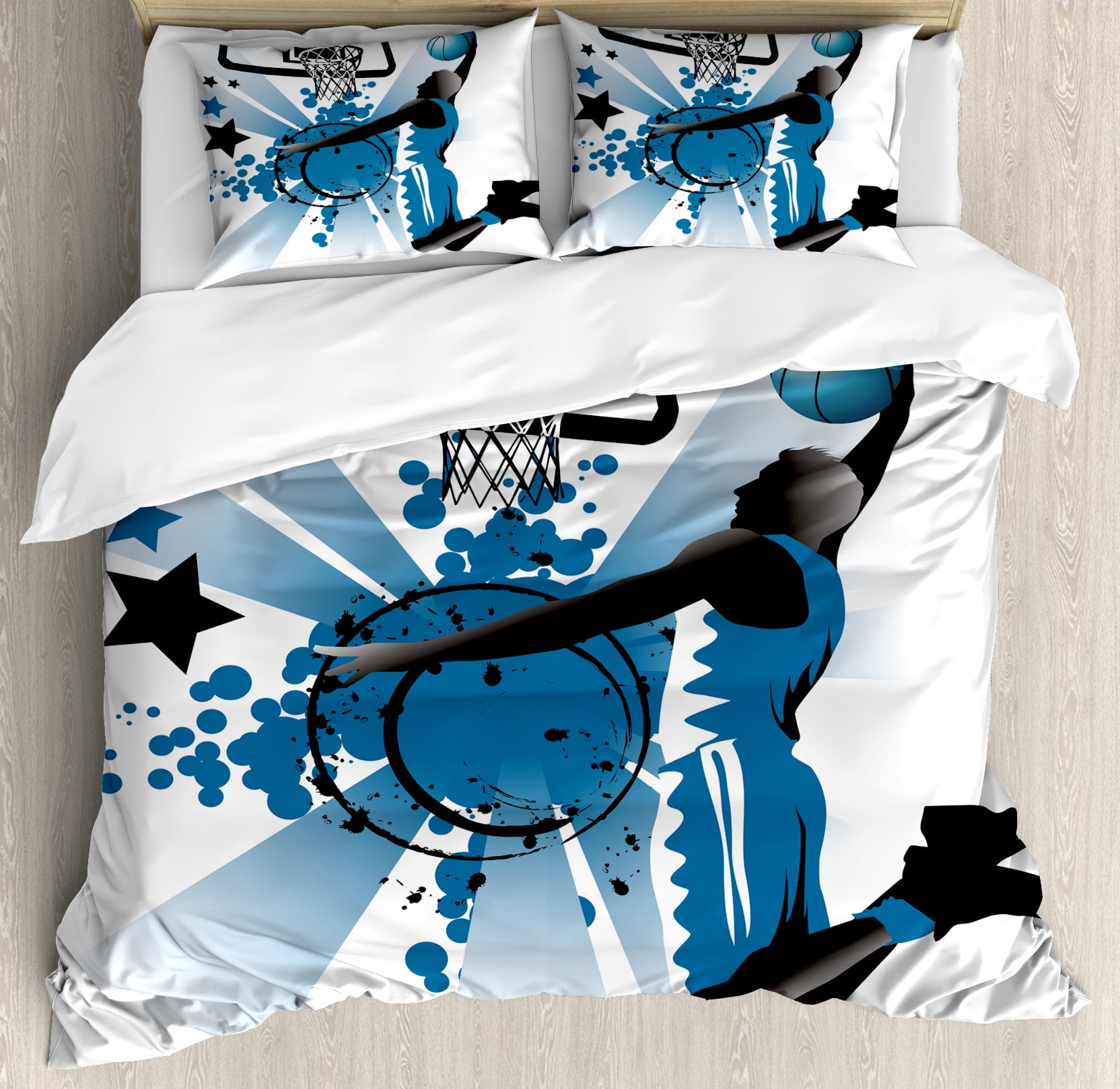 King Size Blue and Black Basketball Duvet Cover Set