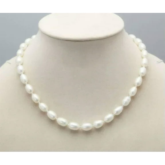 K-KED Real 7-8mm Natural Multicolor Freshwater Cultured Rice Pearl Necklace 18"-White