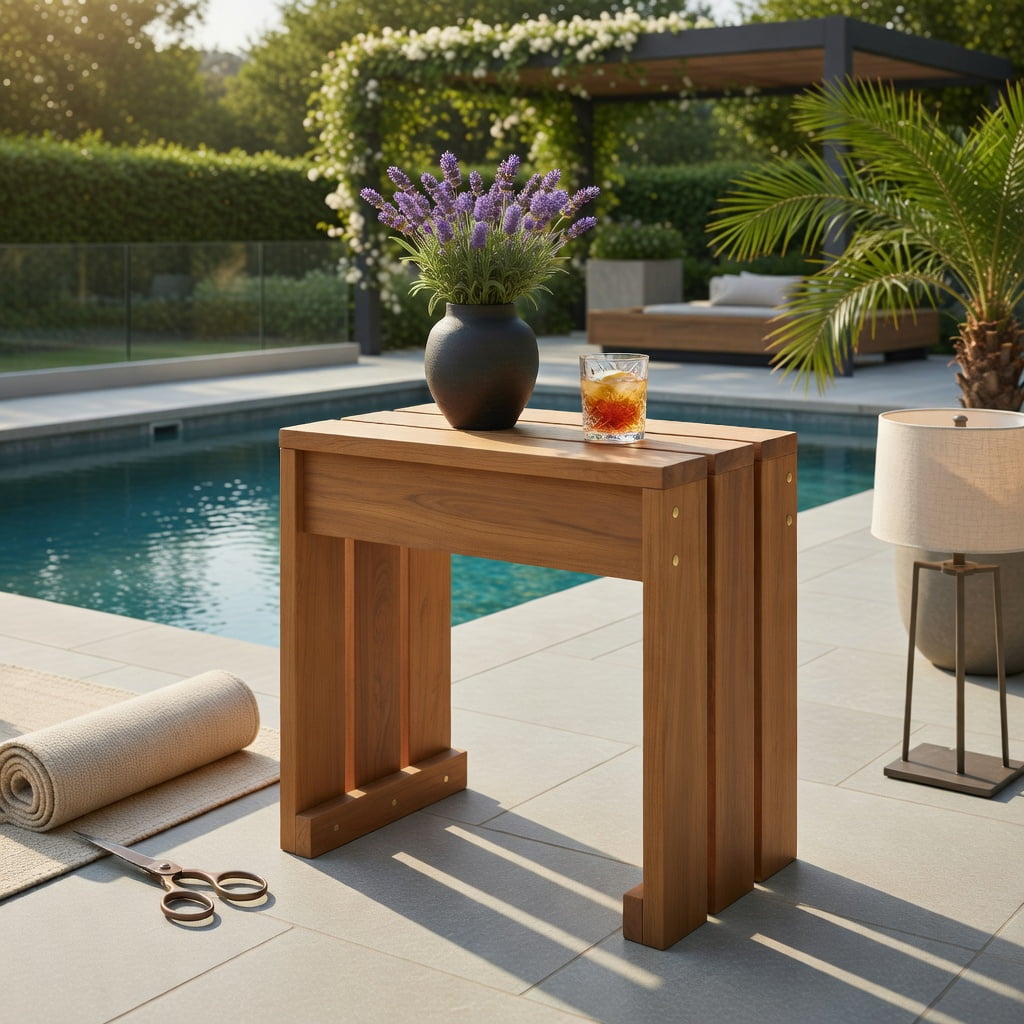 Hommoo Wood Backless Garden Bench for Patio, Balcony & Indoor Use, Compact Single-Seat Outdoor Bench, Easy Assembly, Natural
