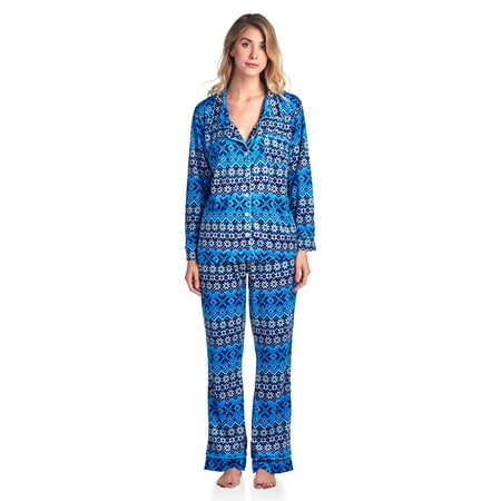 

Ashford & Brooks Women s Minky Micro Fleece Button Up Pajama Set