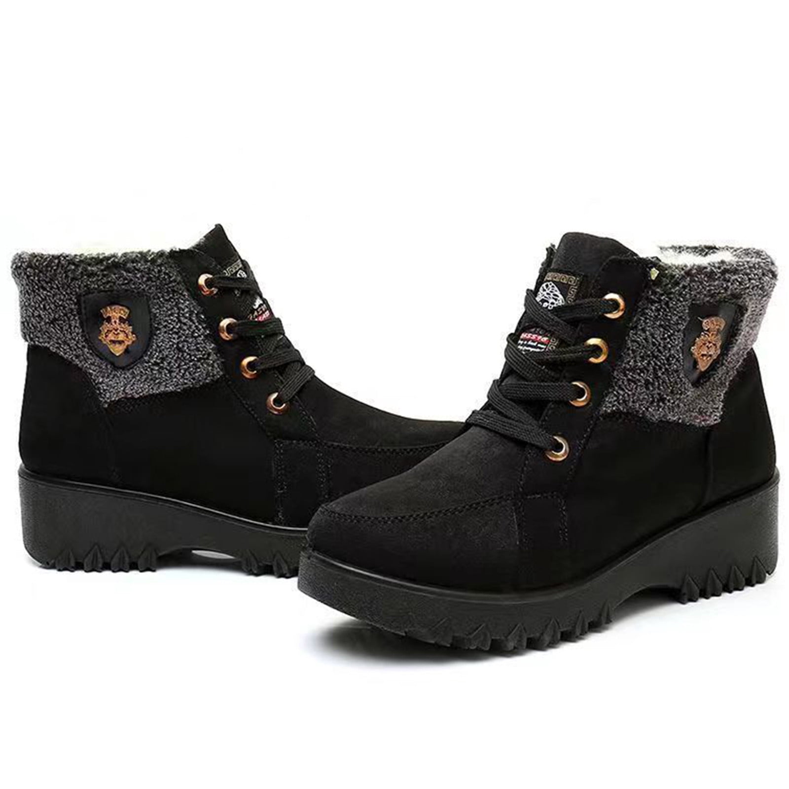 Miluxas Casual Winter Hiking Boots for Women - Womens Outdoor Snow Ankle Boots Waterproof Lightweight Lace up Warm Walking Hiking Shoes Black 6.5(38)
