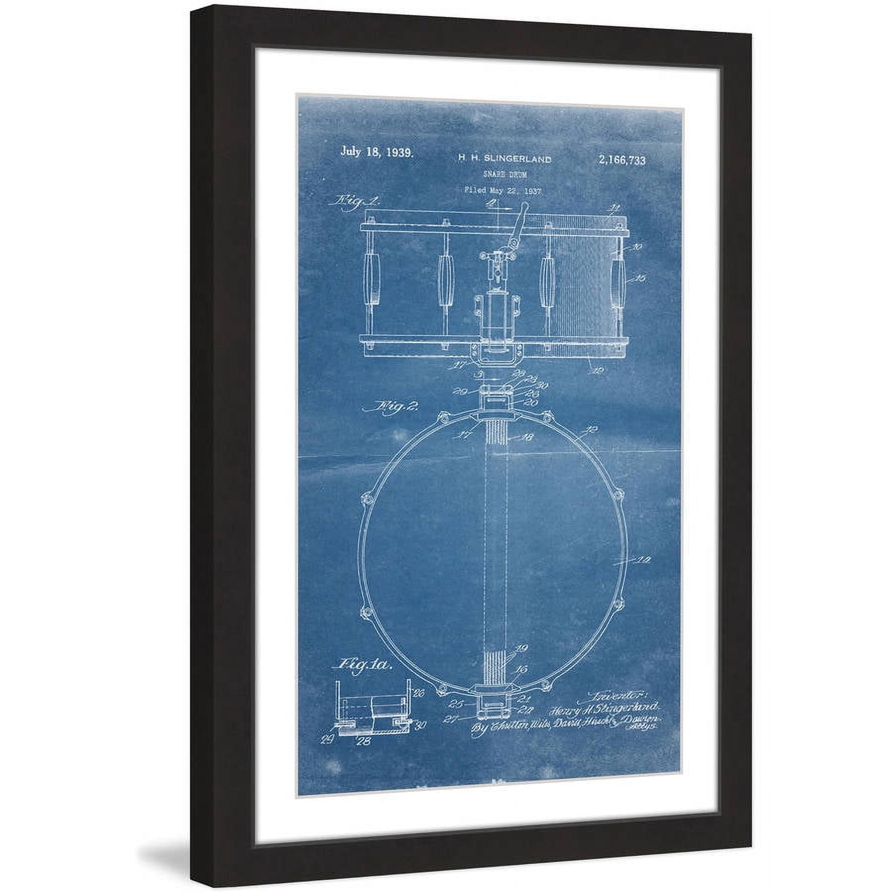 "Snare Drum 1939 Blueprint" Framed Painting Print