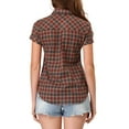 thumbnail image 3 of Unique Bargains Women's Casual Boyfriend Plaid Button Down Flannel Shirt L Red Yellow, 3 of 6