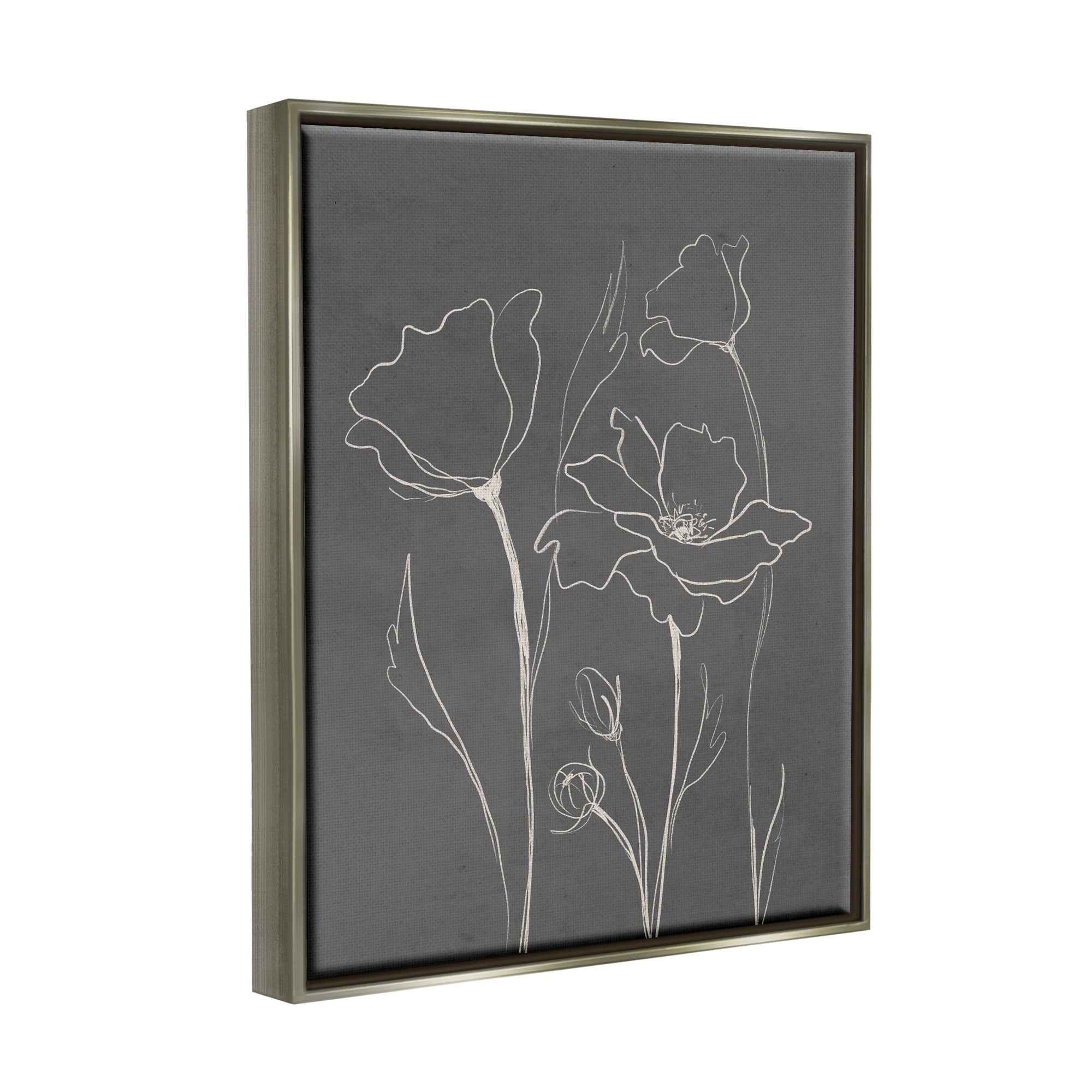 Stupell Industries Blooming Flower Buds Casual Grey Line Doodle Graphic Art Luster Gray Floating Framed Canvas Print Wall Art, Design by Elizabeth Medley