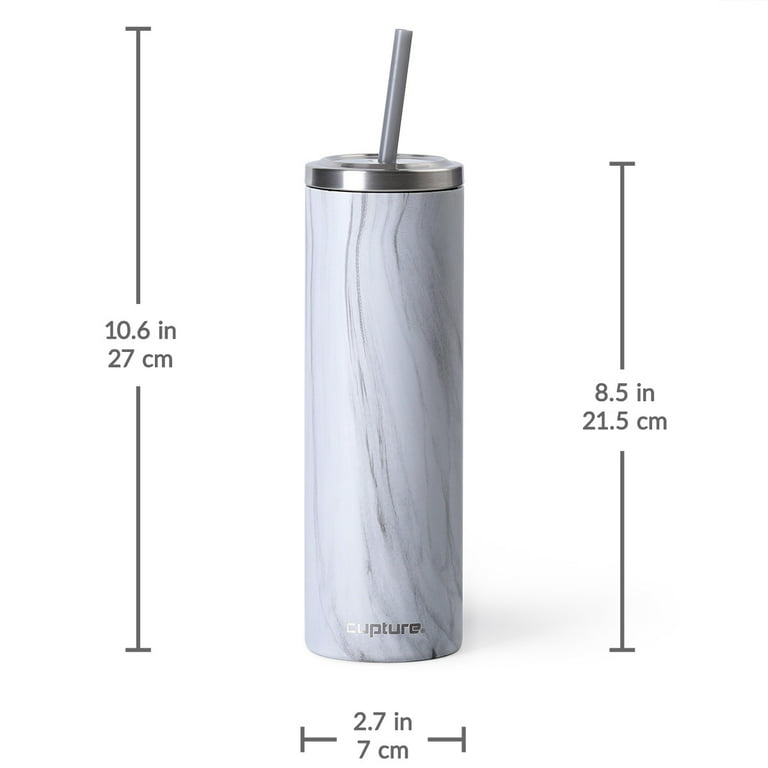Cupture Stainless Steel Skinny Insulated Tumbler Cup with Lid and Reusable  Straw - 16 oz (White Marble)