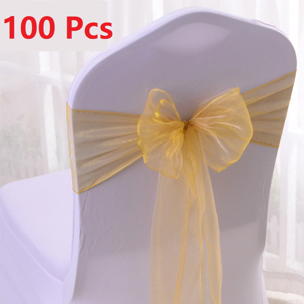 50/100Pc Organza Banguet Chair Sashes Bow Sash Back Ribbon/Band Tie for Wedding
