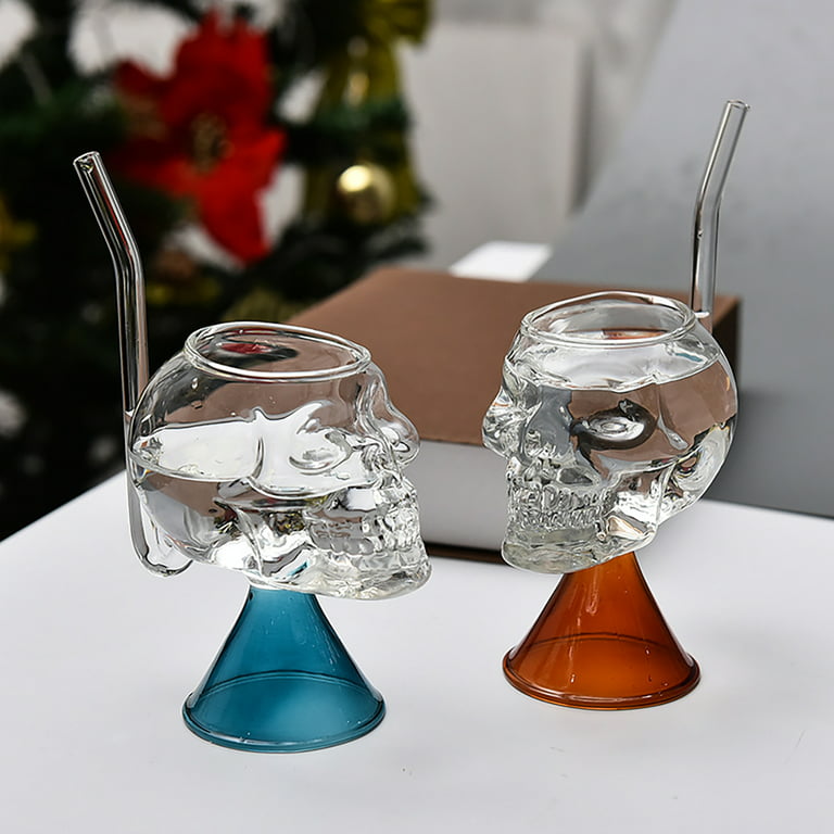 Asdomo Vintage Skull Glass Cup,With Built-In Straw,200ml/6.7oz Creative Fun  Cocktail Glasses For Juice, Wine 