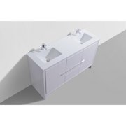 Kubebath 60″ Double Sink High Gloss White Modern Bathroom Vanity with White Quartz
