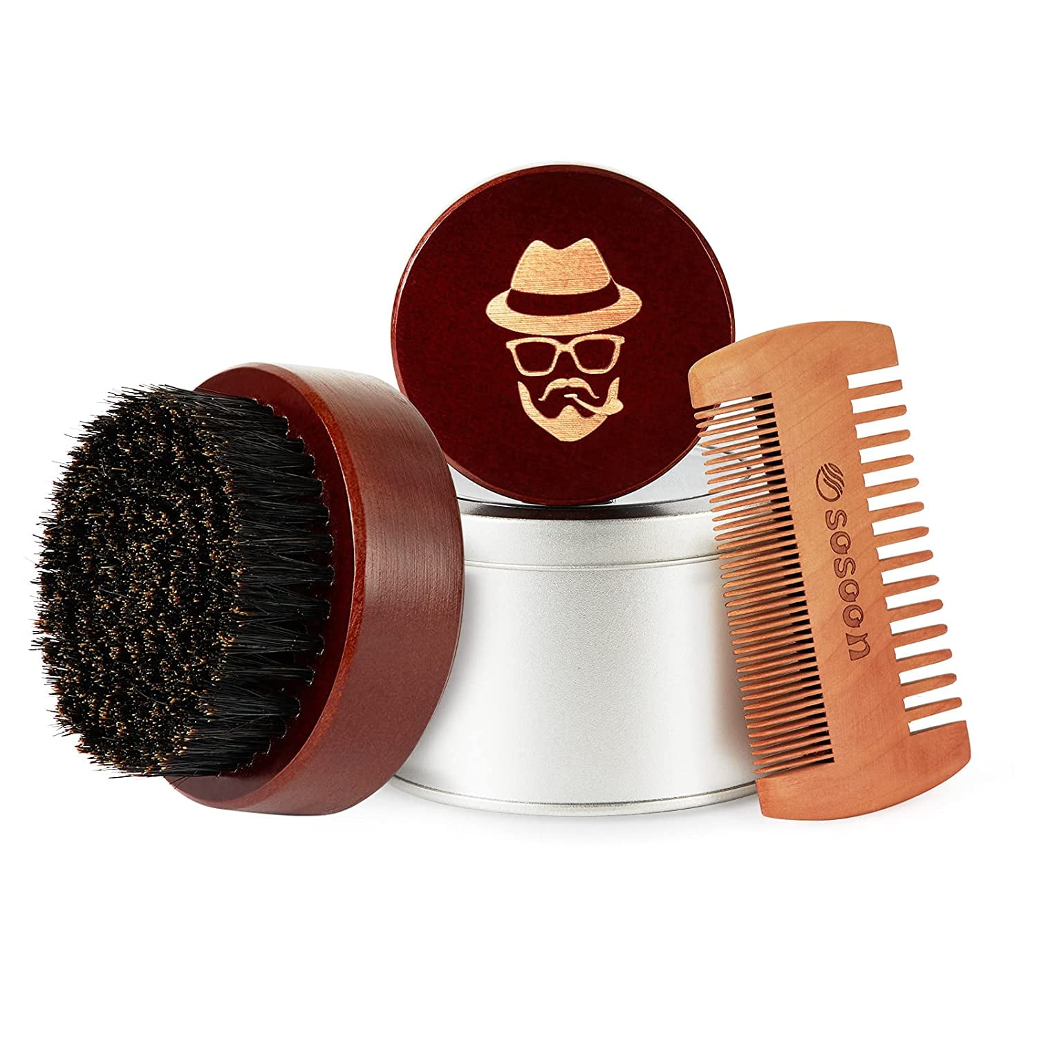 Beard Brush, 100% Boar Bristle Black Walnut Wood Beard Comb Brush for Men  to Tame and Soften Your Facial Hair 