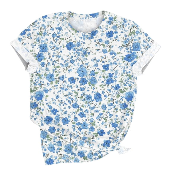 Wenini Women Floral Casual Summer Tops Short Sleeve Round Neck Lightweight Soft Loose Tshirt, 3XL