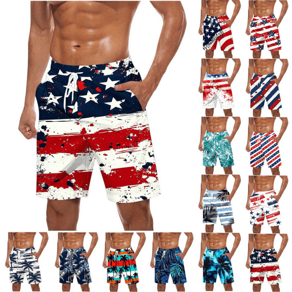 VBTAPA Men's Swim Trunks Quick Dry 3D Printed Beach Board Shorts with Pockets 4th of July American Flag Bathing Suits Todays Sales Black M