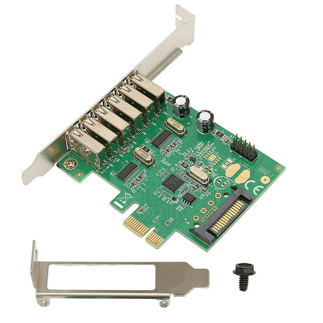 PCIE to USB Expansion Card 6 USB 2.0 15-pin SATA 480Mbps 12Mbps 1.5Mbps Internal Hub for Desktop PC for Windows