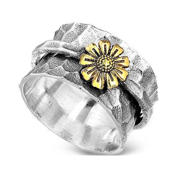 10 Anillo giratorio Retro para mujer y niña, anillos antiansiedad, banda bonita, anillos Vintage de margaritas y girasoles, regalos de joyería