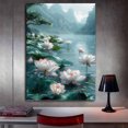 thumbnail image 3 of Mudket Framed,Botanical Canvas Wall Art,Ready to Hang,White Lotus Flower Mountain Lake Scenery Canvas Print,Zen Flower Wall Decor, for Bedroom Living Room Bathroom Decor - 12"L x 8"W, 3 of 10