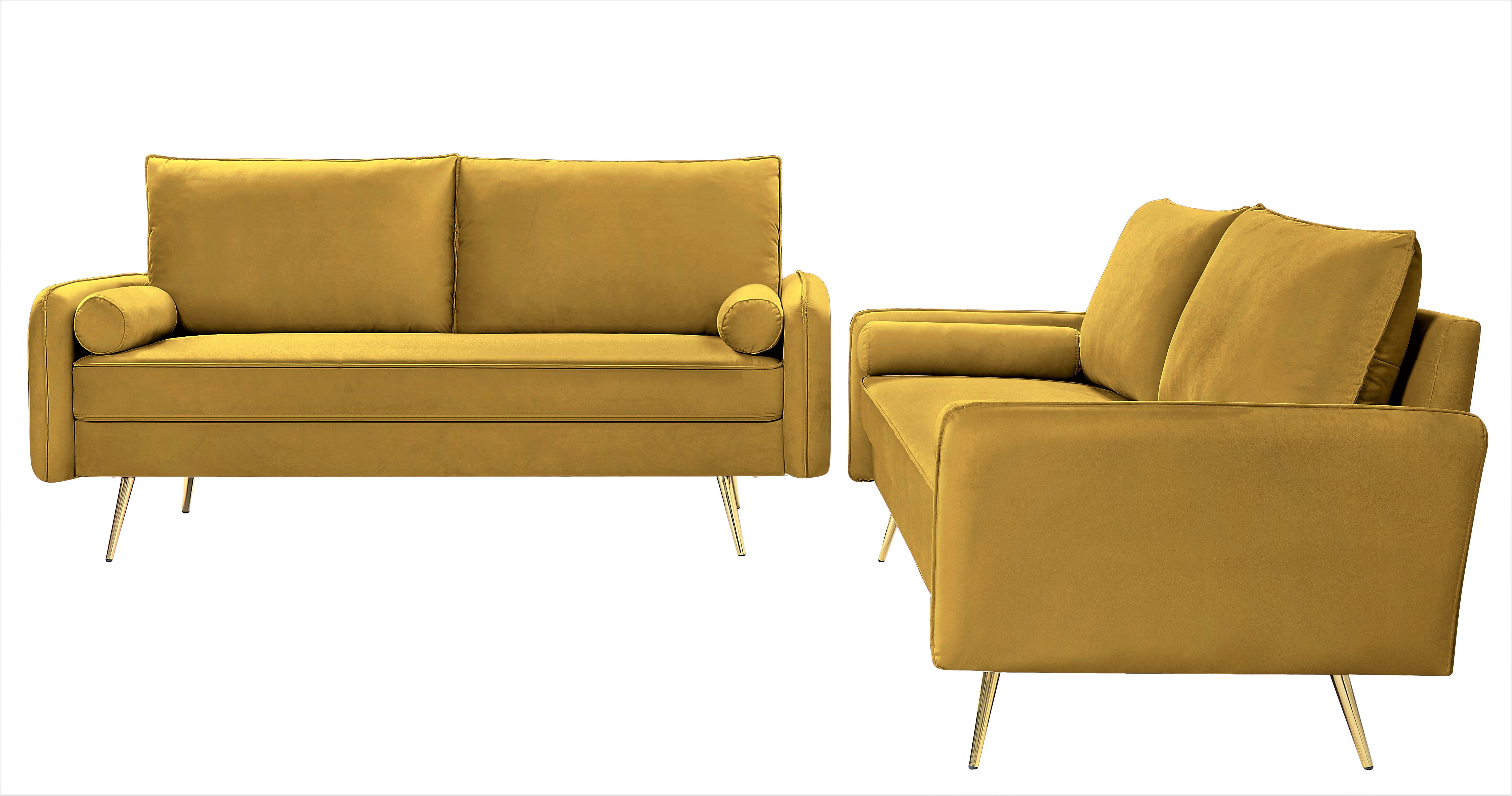 Uspridefurniture Villeda Velvet 2 PCS Living Room Set, Sofa & Loveseat,Greenish Yellow
