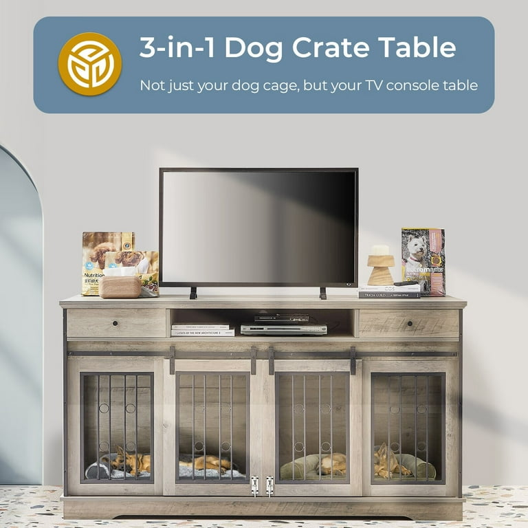 Entertainment Center Dog Kennel TV Stand Double Barn Door Dog Crates Media  Console 