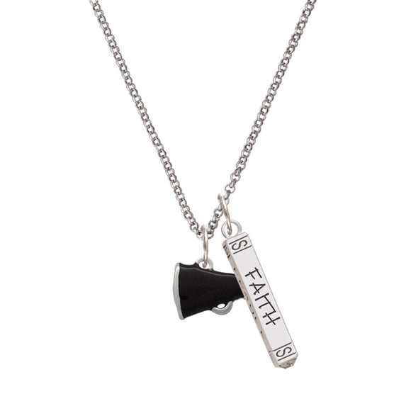 Delight Jewelry Silvertone Small Black Megaphone Silvertone Believe Faith Prayer Hope Bar Charm Necklace, 23"