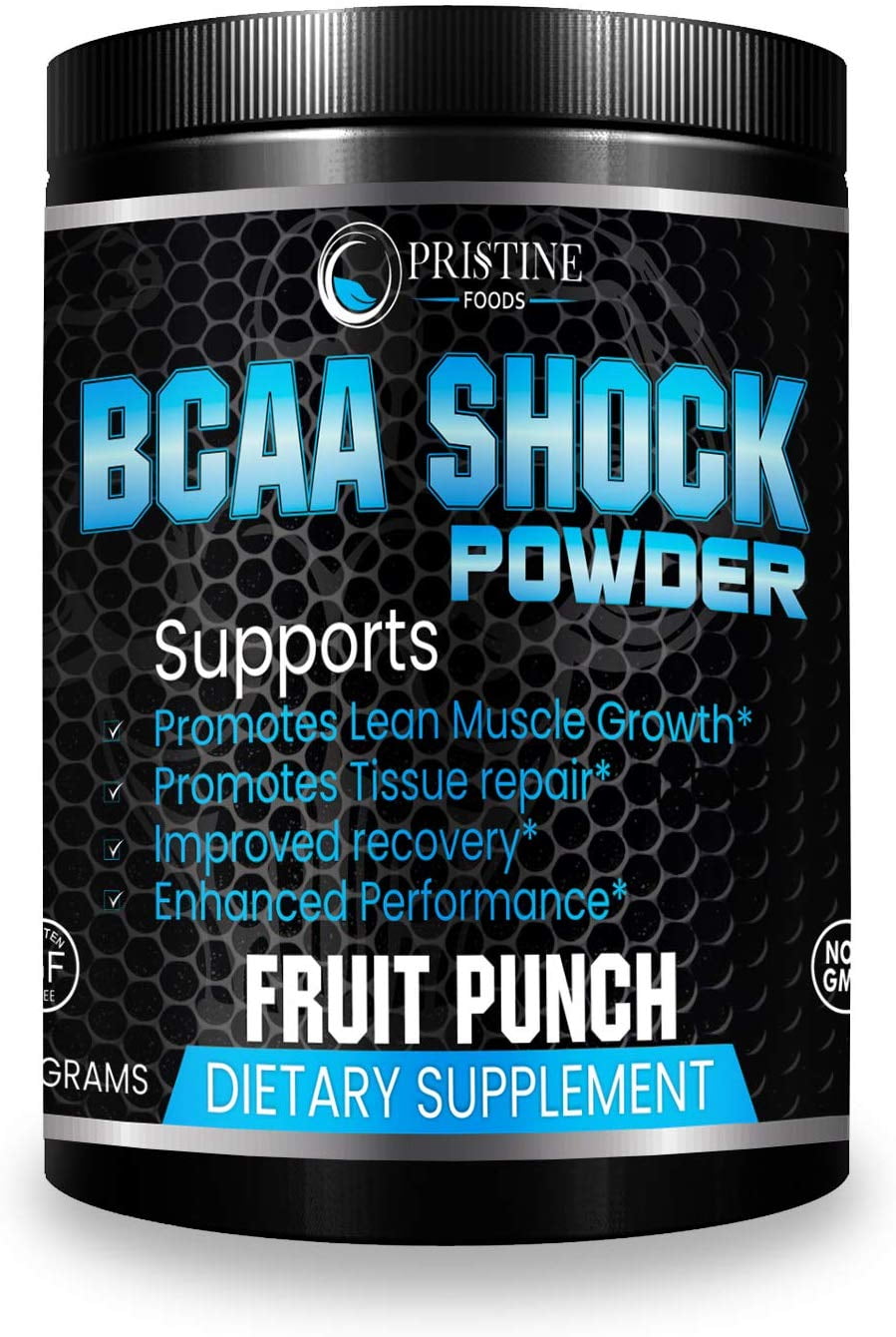 BCAA Energy Pre Workout Powder with Amino Acids Supplement for Faster Muscle Recovery, Post Workout Recovery, Vitamin B6, Glutamine, 300 Gram Powder by Pristine Foods
