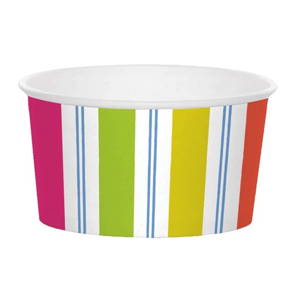 Caspari Treat CupsIce Cream Cups 9.5oz 8pk Awning Stripe Brights