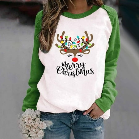

Women s Christmas Tops Crewneck Sweatshirts Long Sleeve Loose Cute Printed Pullover Tops Funny Printed Ladies Raglan Sleeves Sweatshirt Tops