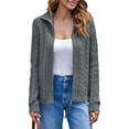 thumbnail image 5 of Long Sleeve Women Vintage Cable Knit Cardigan Zip Up Collared Sweater Coat, 5 of 6