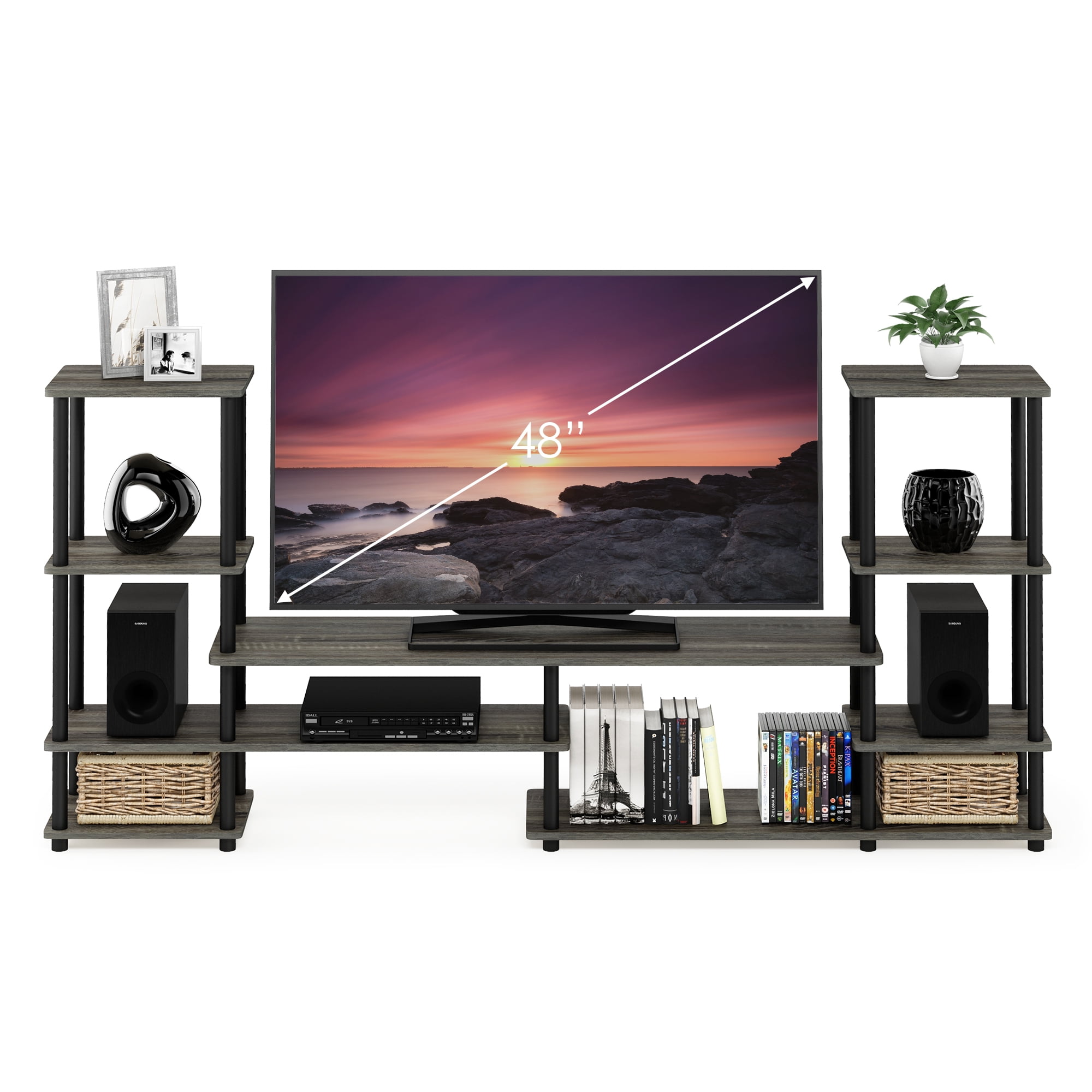 Furinno Turn-N-Tube Wood Grand Entertainment Center for TV up to 50" in Oak Gray