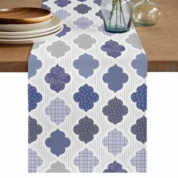 Grey Purple Moroccan Table Runner 90 Inches, Retro Bohemia Geometric Pattern Bed Runner Dresser Scarves Tabletop for Indoor Outdoor Parties/Ceremony/Banquet, 13" x 90"