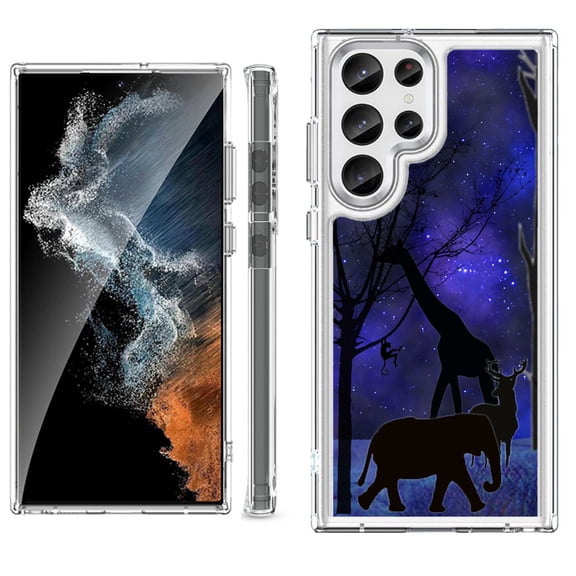 Shockproof Bumper Phone Case for Samsung Galaxy S23 Ultra 5G, by OneToughShield ® - Midnight Safari