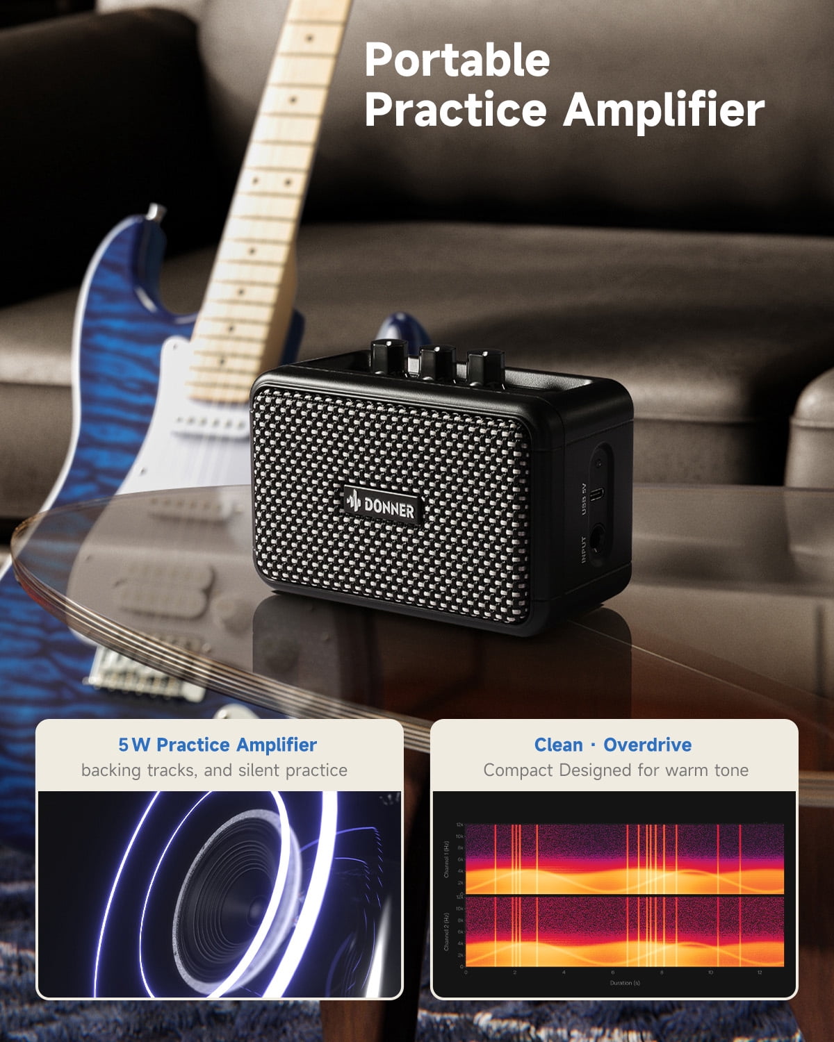 Donner DST-95 Electric Guitar Kit, 39" Beginner Solid Body Starter Set, with Amplifier, Bag, Capo, Strap, String, Tuner, Cable, Picks, Blue
