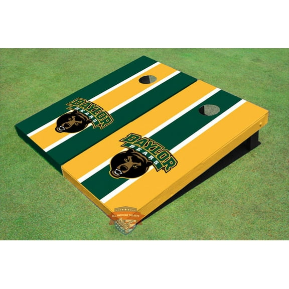Baylor University Bear Head Alternating Long Stripe Cornhole Boards