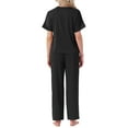 thumbnail image 3 of INSPIRE CHIC Womens Satin Pajamas Silky Short Sleeve V Neck Shirt with Long Pant Soft Loungewear Pjs Set S Black, 3 of 6