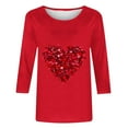 thumbnail image 4 of Goodeals Women 2025 Valentines Shirts Spring 3/4 Sleeve Tunic Tops Cute Heart Print Gift Blouse Trendy Aesthetic 3D Print Tunic Top(Red,XL), 4 of 5