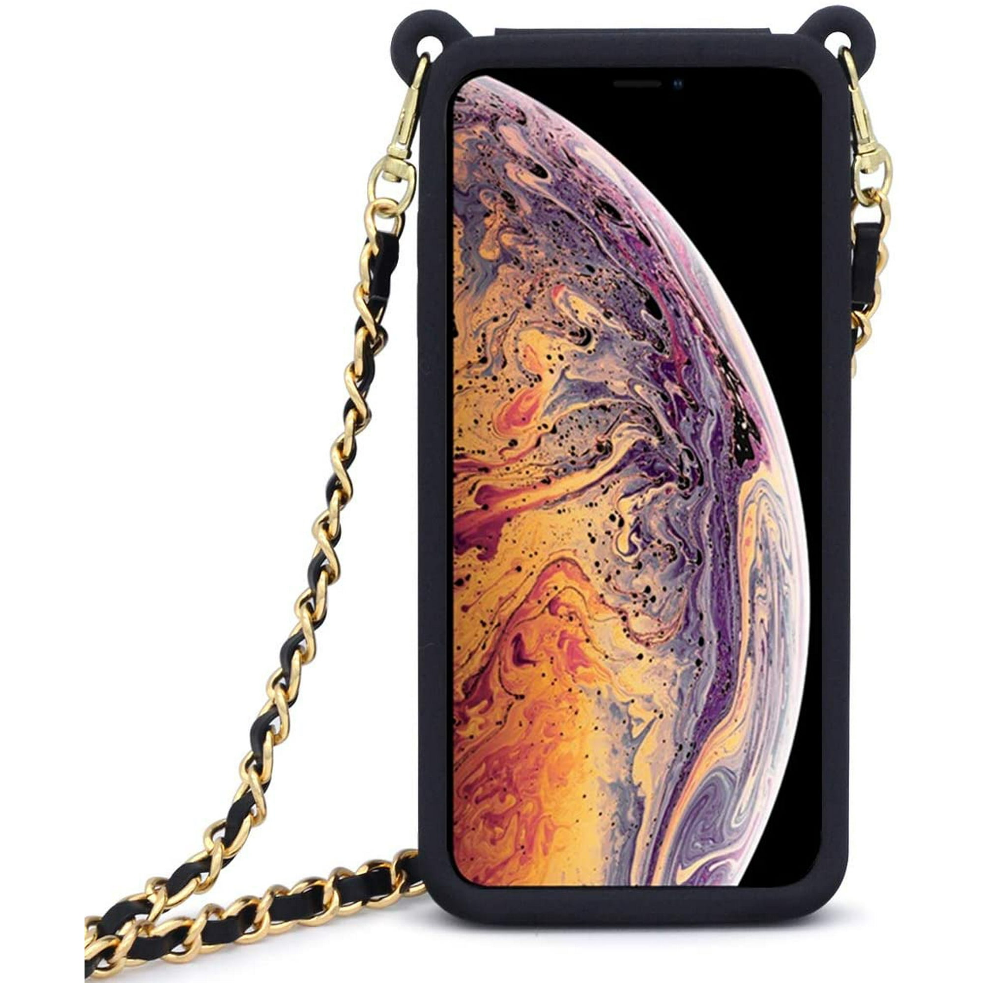 Compatible with iPhone 12 Wallet Case with Crossbody Strap Lanyard Neck Strap Credit Card Holder with Purse Handbag Shoulder Strap Silicone Rubber Soft Protection Cover 6.1 inch Black Walmart