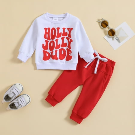 

Toddler Boys Outfit Sets Long Sleeve Christmas Letter Prints Tops And Pants Child Two-Piece Suits Fall Winter Clothese