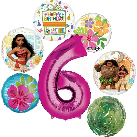 Moana 6th Birthday Party Supplies 7pc Balloon Bouquet Decorations