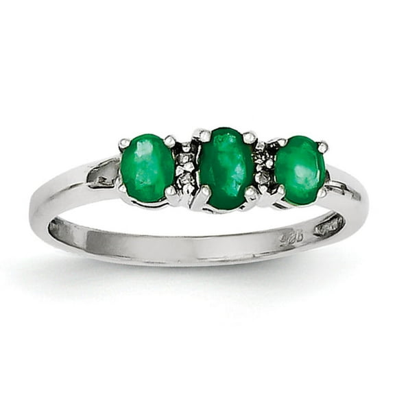 Primal Silver Sterling Silver Rhodium-plated 3 Emerald and Diamond Ring