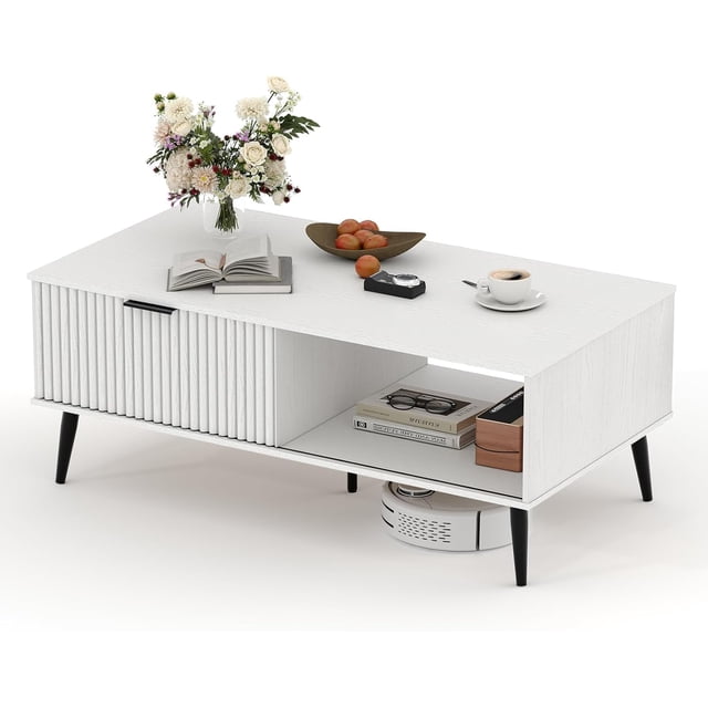 41.34 - pulgada de madera coffee mesa: moderno y functional con almacenamiento gabinete, two - tier design, y wave - style sliding doors para estilo rural sala de estar/oficina/lounge