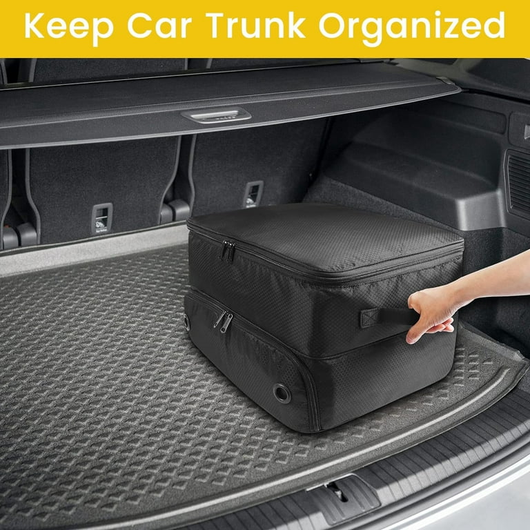 ZFITEI 2 Layer Golf Trunk Organizer, Waterproof Car Golf Locker with Separate Ventilated Compartment for 2 Pair Shoes, Durable Golf Trunk Storage for Balls